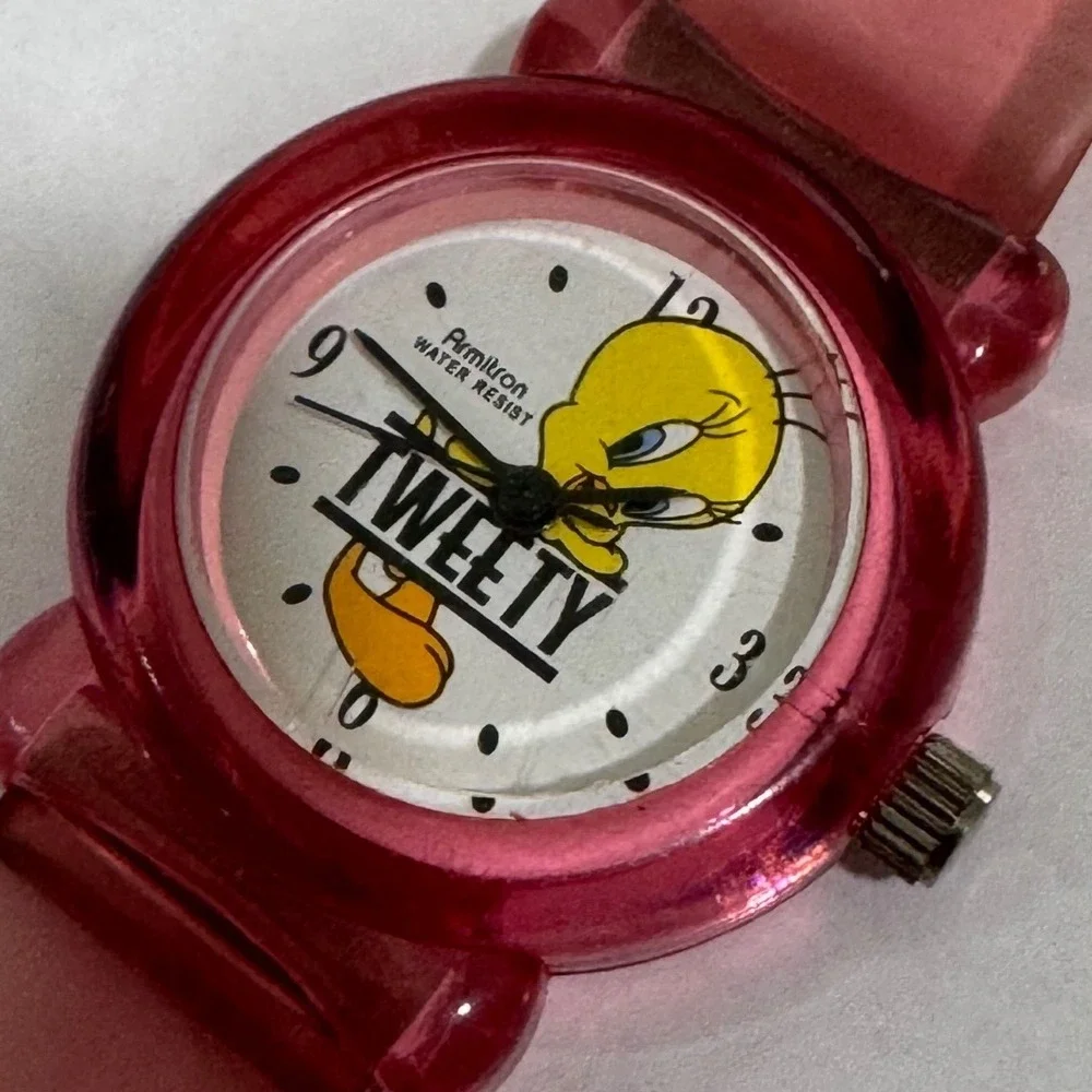 Armitron Tweety Bird Watch Women Pink Translucent Jelly Strap Vintage Looney Tun